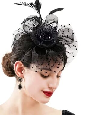 Women’s Black Vintage Style Flower Mesh Tea Party Fascinators Derby Hat